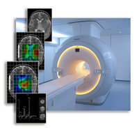 An MRI scanner and brain tumour images