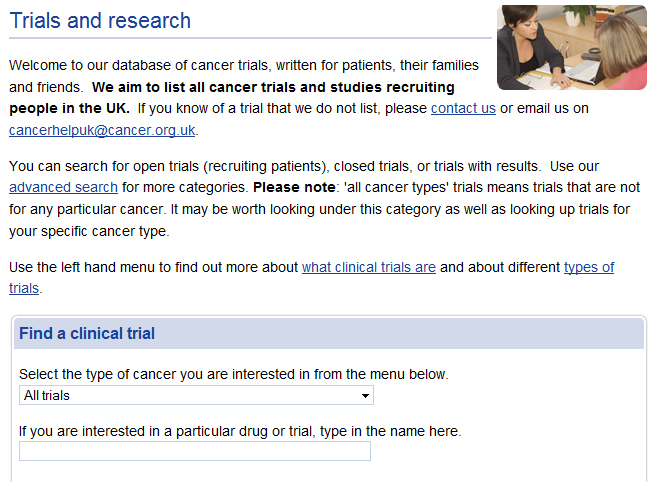 The CancerHelp UK clinical trials database