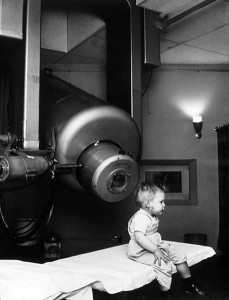 A child receiving radiotherapy in 1957