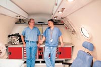 Professor Richard Shaw (left) and one of the trial team in a hyperbaric chamber