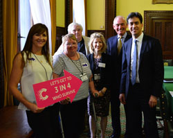 Laura (left) with Ed Miliband MP