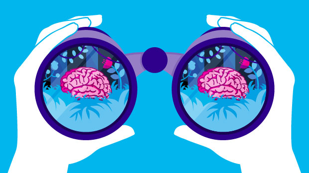 Illustration of a person looking at the brain tumour microenvironment
