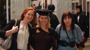 A photo of Rachel with her sister Thekla (left) and her mother (right).