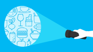 Illustration of light from a torch illuminating different foods