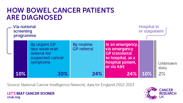 The route to diagnosis for bowel cancer NCIN data set January 2016