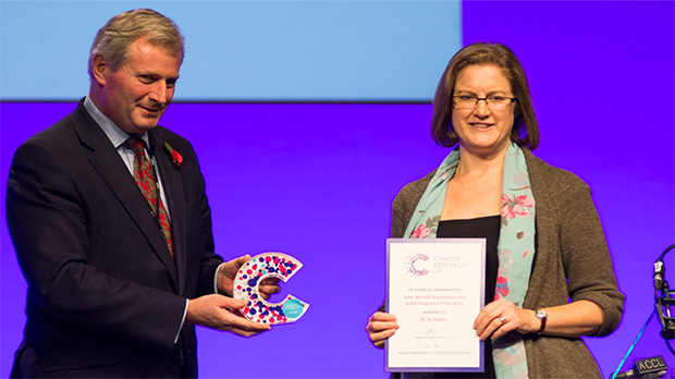 Jo Waller receives Cancer Research UK prize