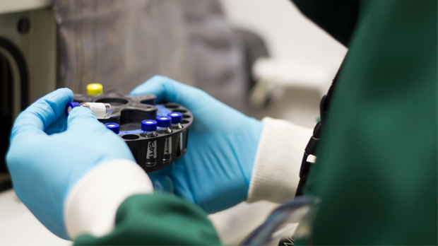 Lab samples being loaded onto equipment