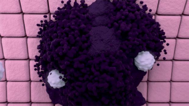 Graphic of immune cells attacking a cancer cell