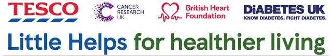 Logos of Cancer Research UK, British Heart Foundation, Diabetes UK and Tesco 