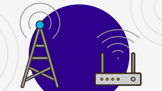 An illustration of a wifi mast and wifi router.