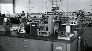 A photograph of a lab at the Imperial Cancer Research Fund in the 1960's.