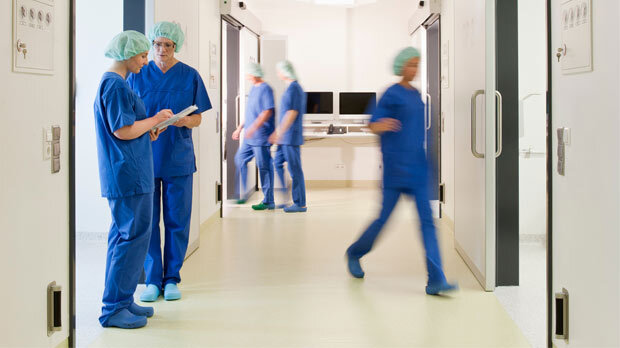 Doctors in a hospital corridor