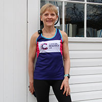 Mary in her Cancer Research UK running vest
