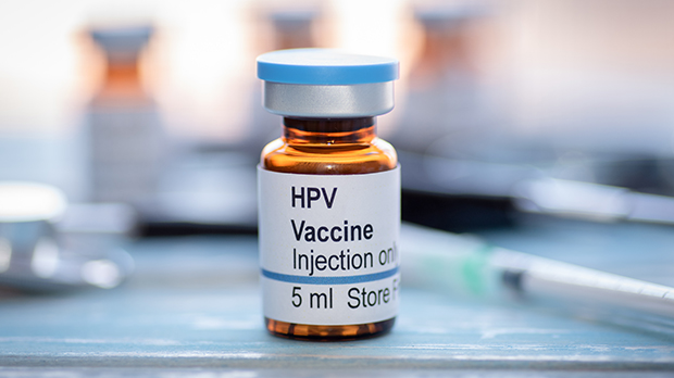 A bottle containing the HPV vaccine