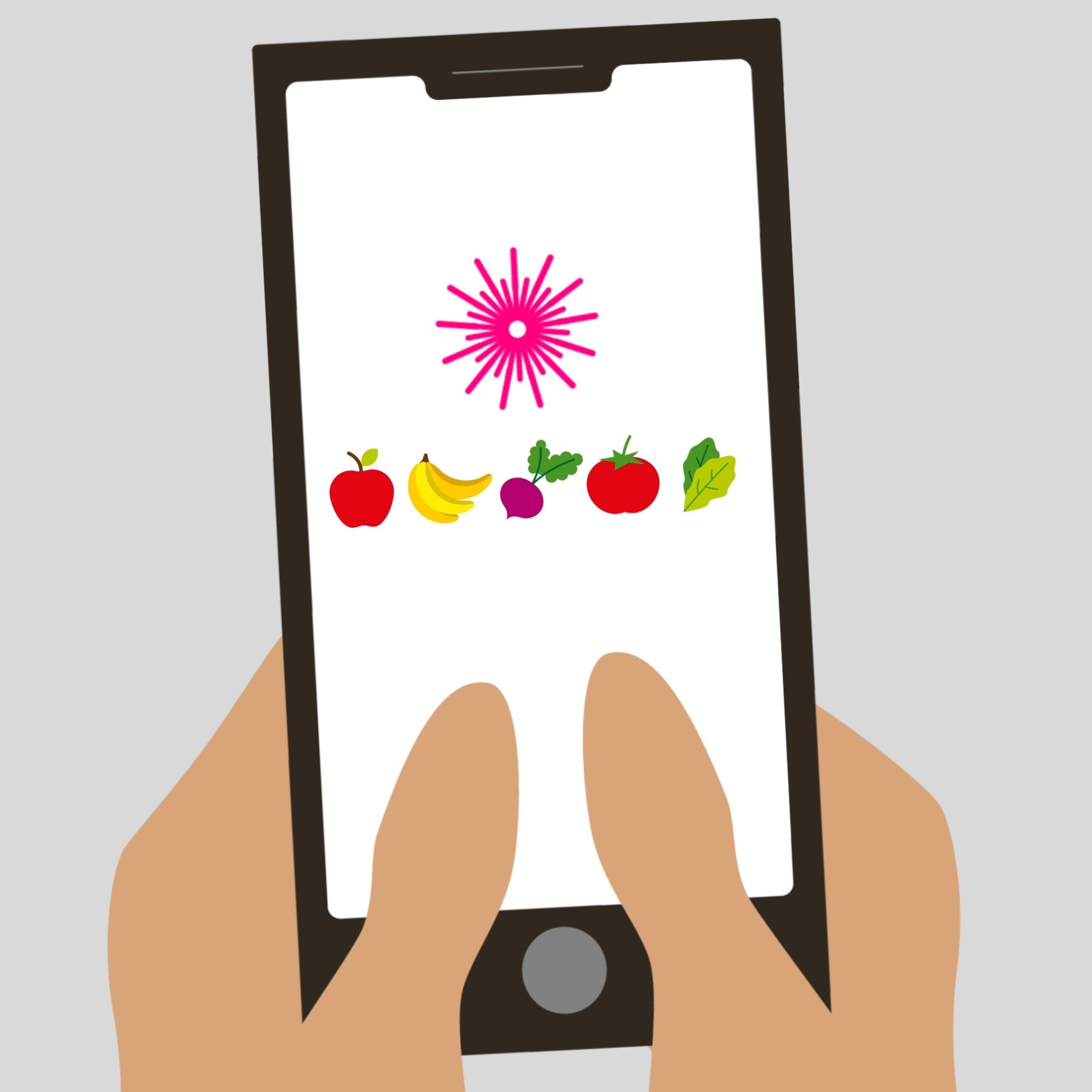 A picture of a phone game involving healthy foods.