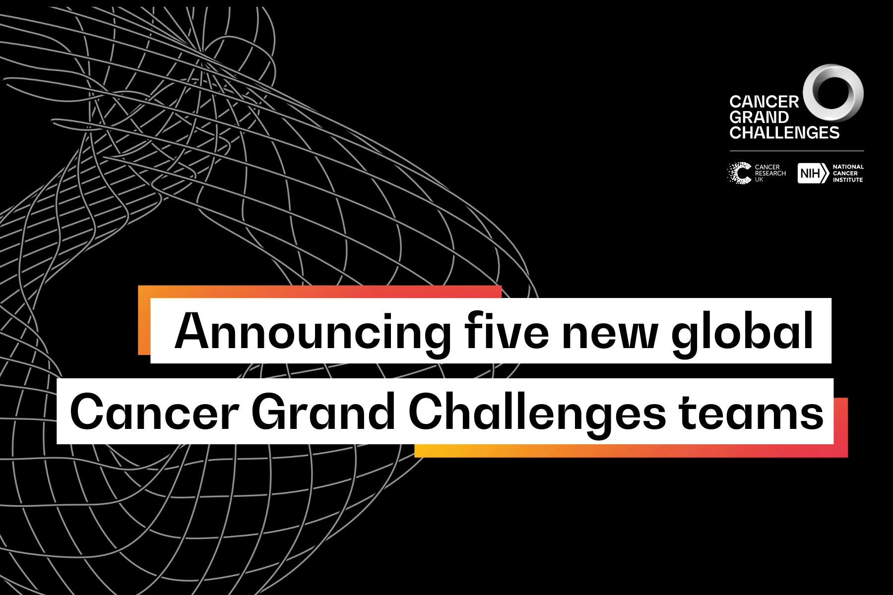 A Cancer Grand Challenges-branded graphic reading 'Announcing five new global Cancer Grand Challenges teams'