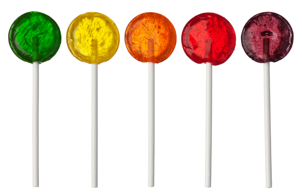 Five lollipops in assorted colours