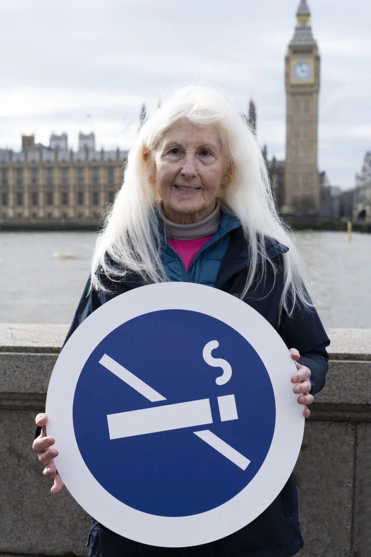 Lynne, one of our campaigns ambassadors, outside the Houses of Parliament