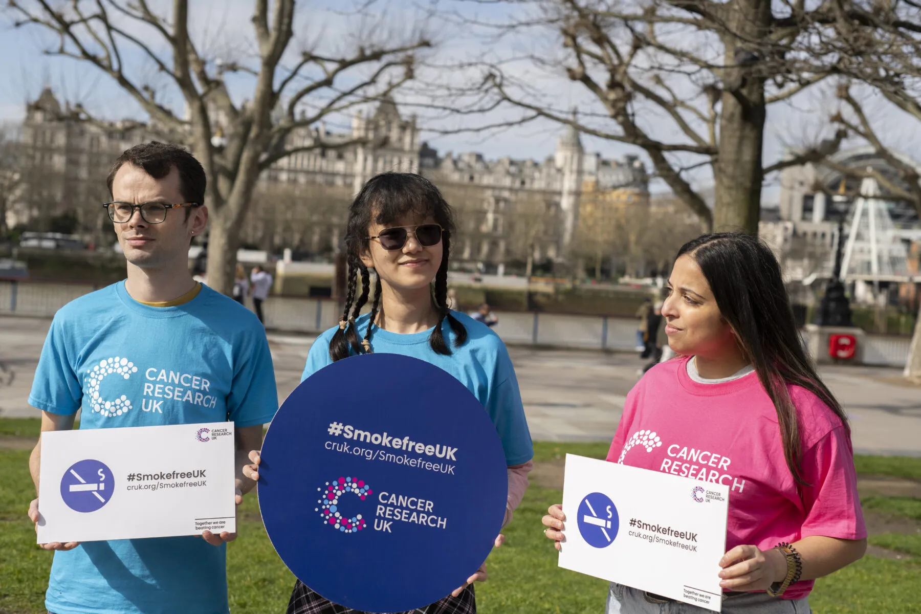 Savyata (middle) with two other campaigns ambassadors at a SmokefreeUK campaign event