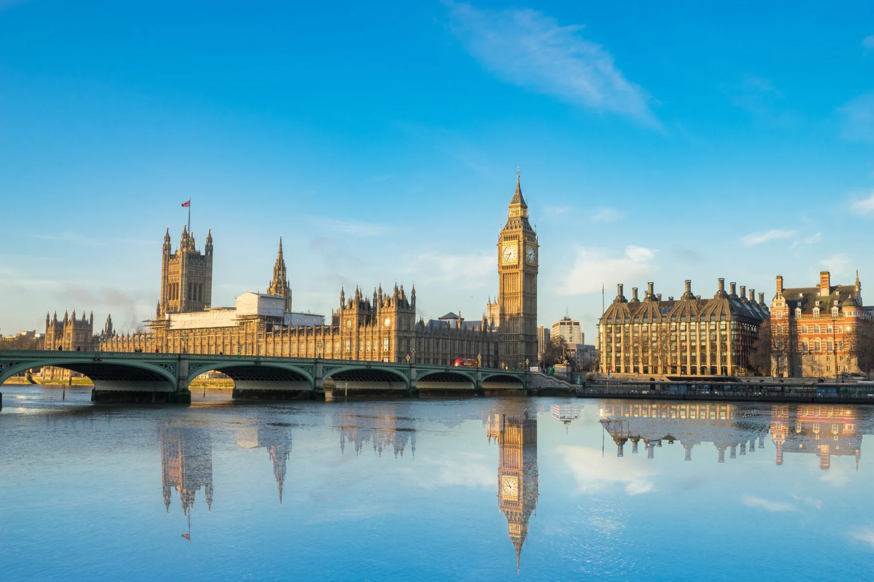 A picture of Westminster across the Thames on a sunny day