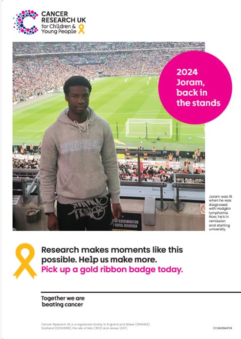 A poster showing a teenage boy standing in a football stand