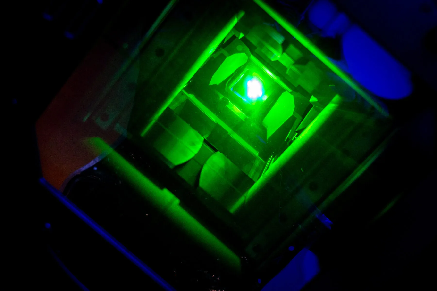 A green beam of light from a radiotherapy machine.