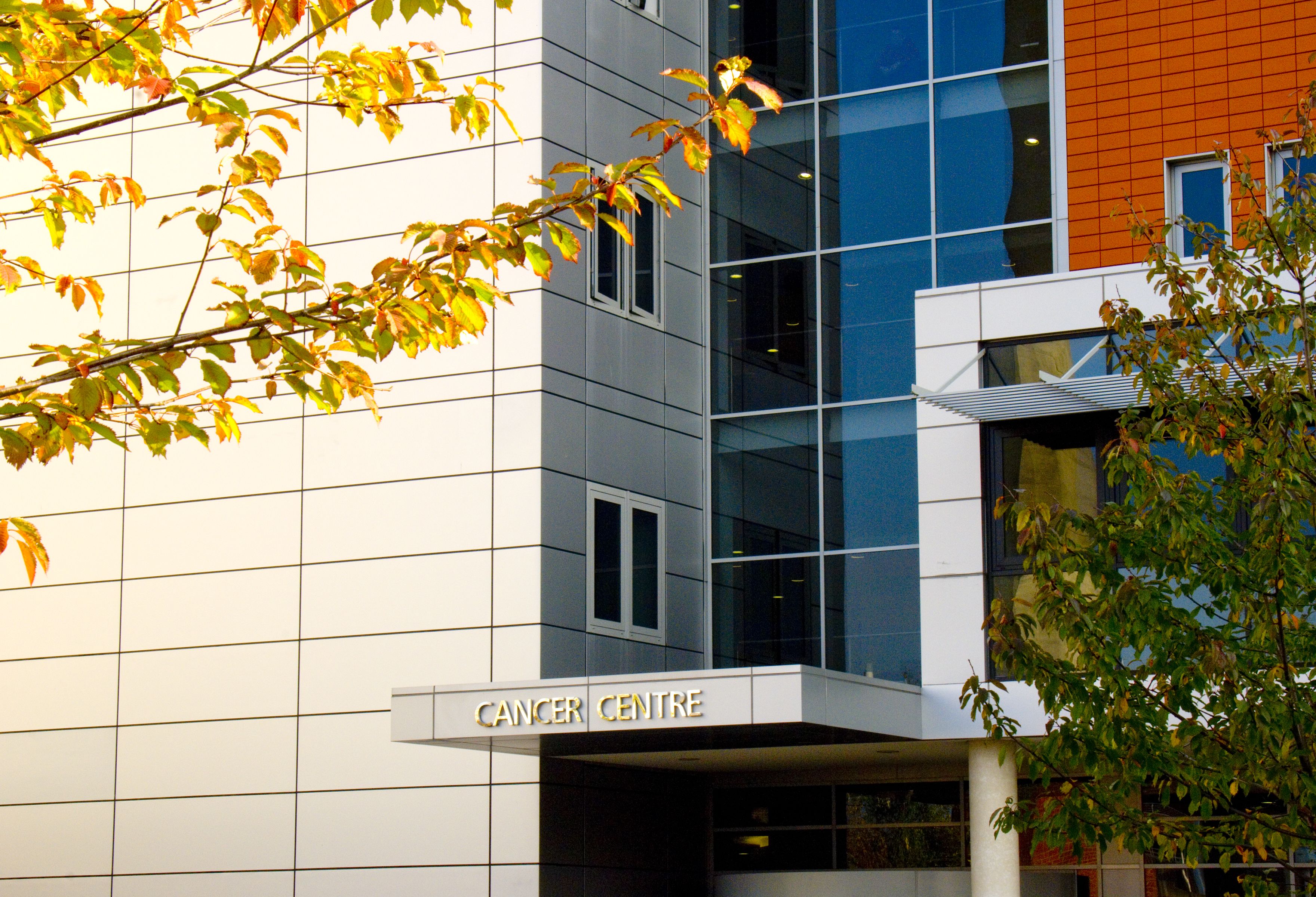 An exterior shot of Belfast City Hospital Cancer Centre in Belfast, Northern Ireland