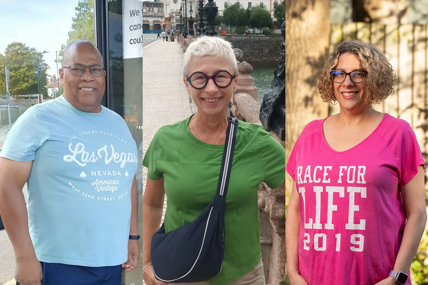 A composite image showing Alfred, Ali and Lucy, who shared their stories to help show what's needed from the National Cancer Plan.