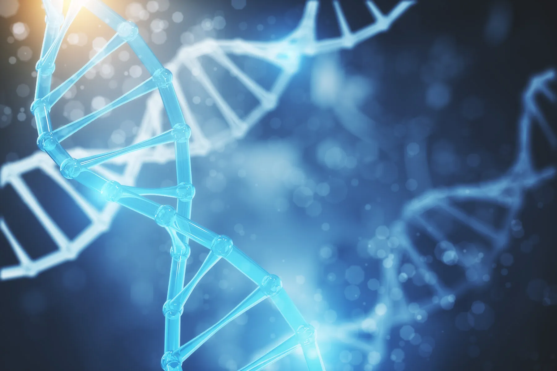 A computer generated image showing two DNA helices in shades of blue.