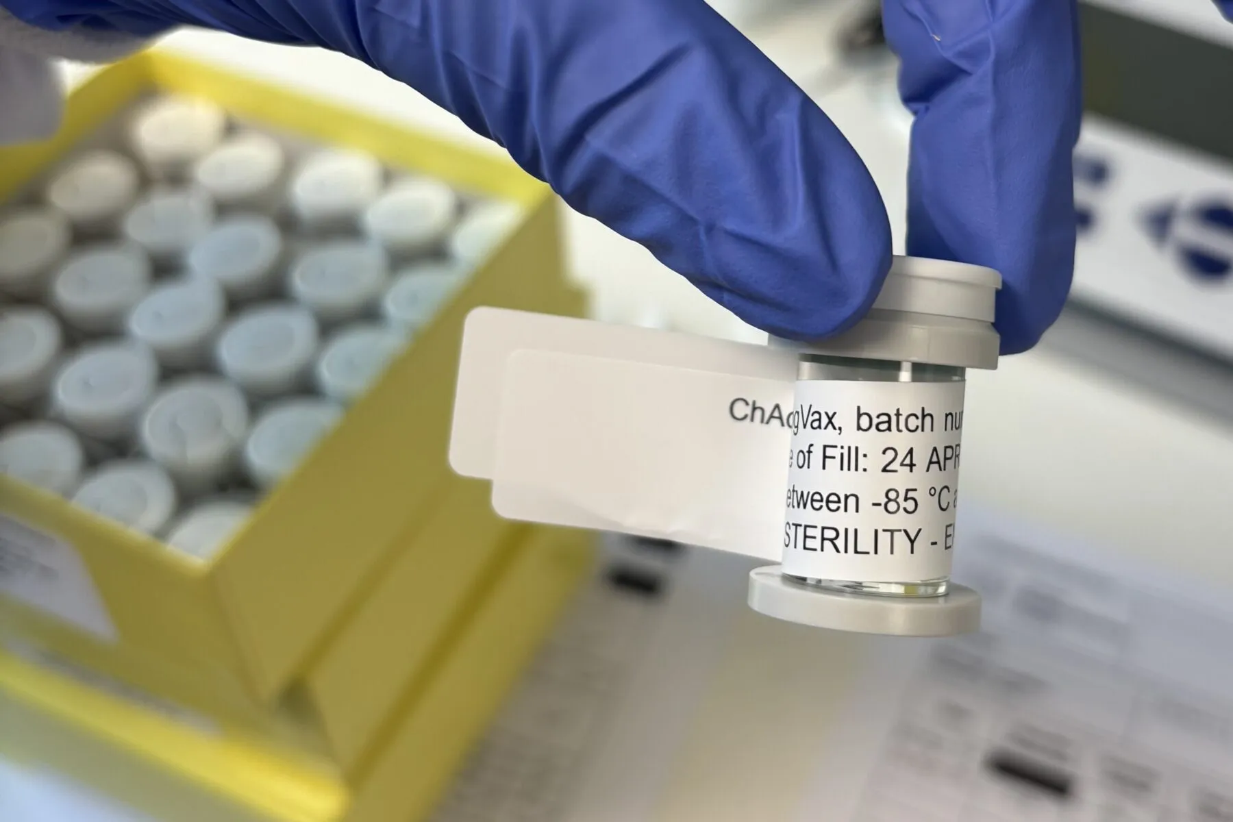 A close up shot of a vial of LungVax, the first lung cancer prevention vaccine.