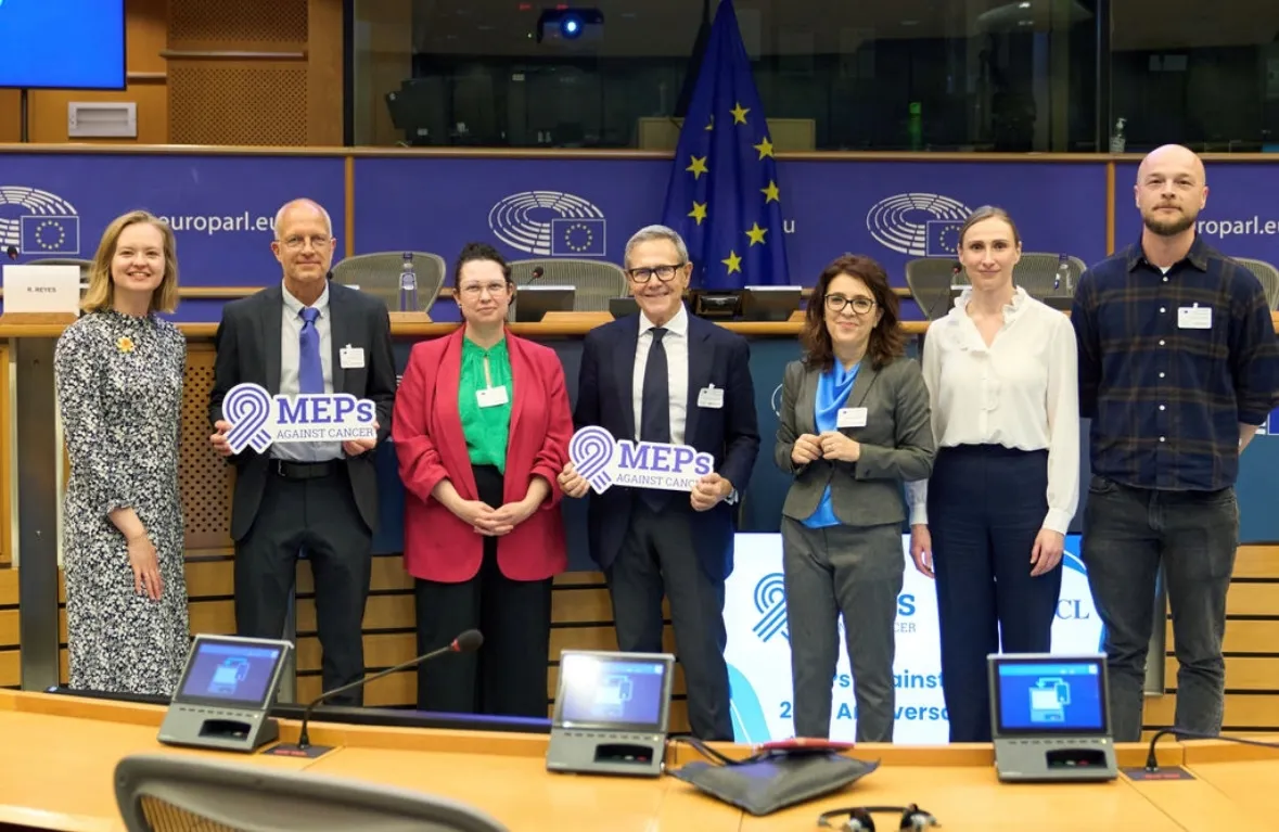 Laura Williams, Cancer Research UK (Third from left) with the Association of European Cancer Leagues at an event in the European Parliament, Brussels