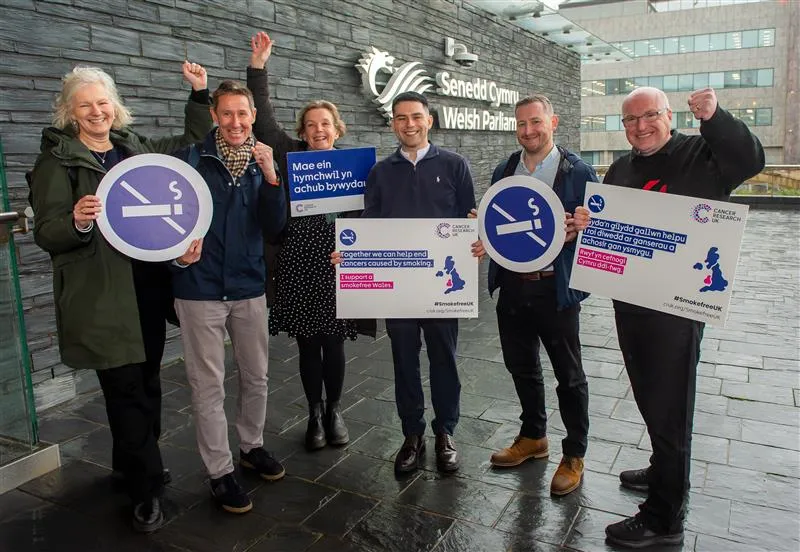 The Cancer Research UK team outside the Senedd.